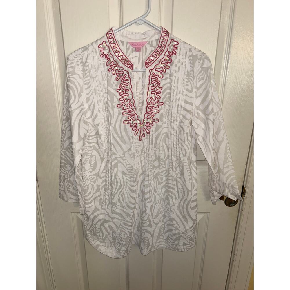 Lilly Pulitzer White Embroidered‎ Tunic Top Size Medium